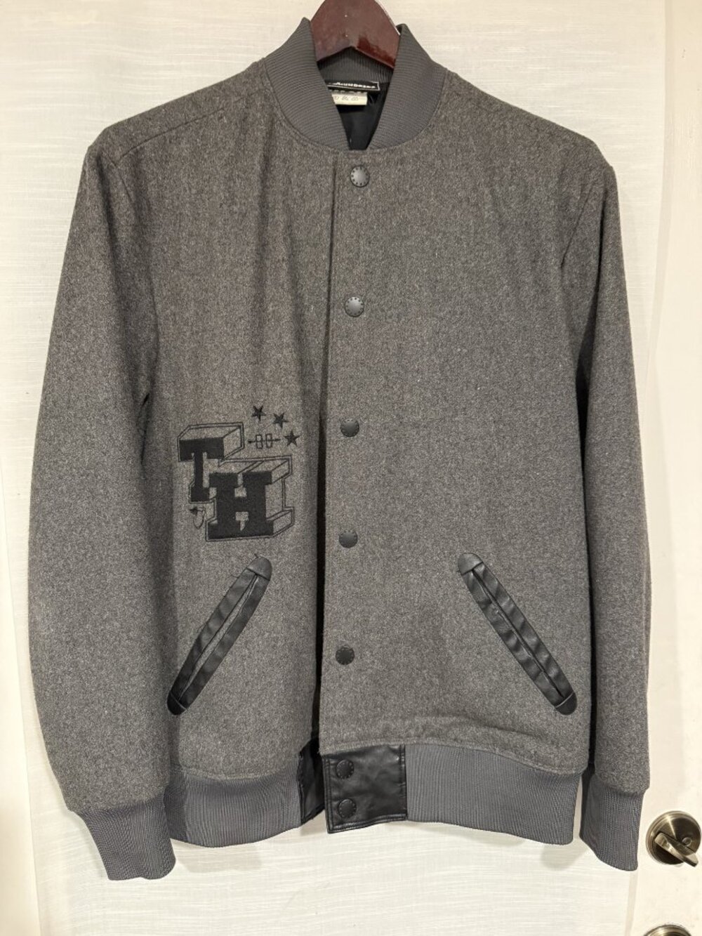 The Hundreds Grey Wool Varsity Bomber Jacket TH Logo